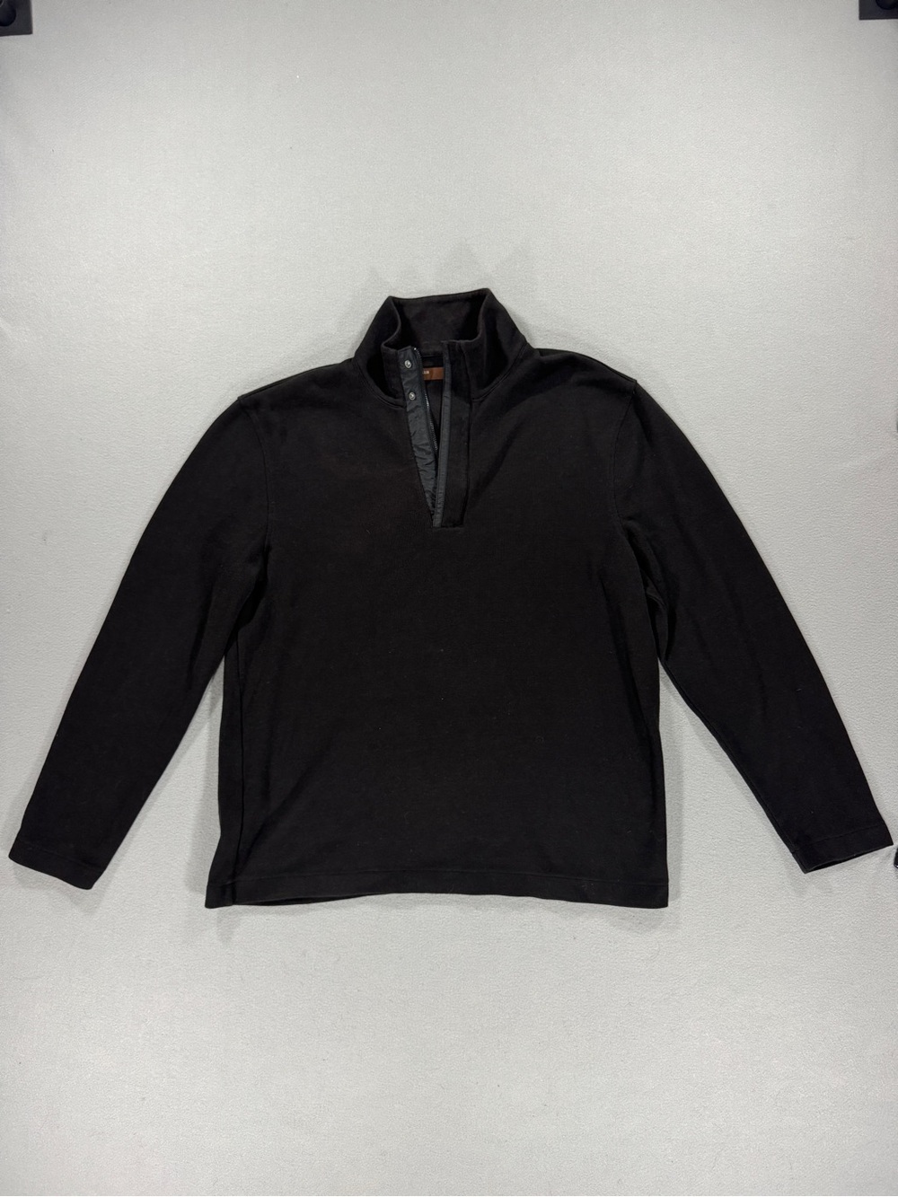 Perry Ellis Mens Quarter Zip Mock Neck Pullover Sweater Black Large